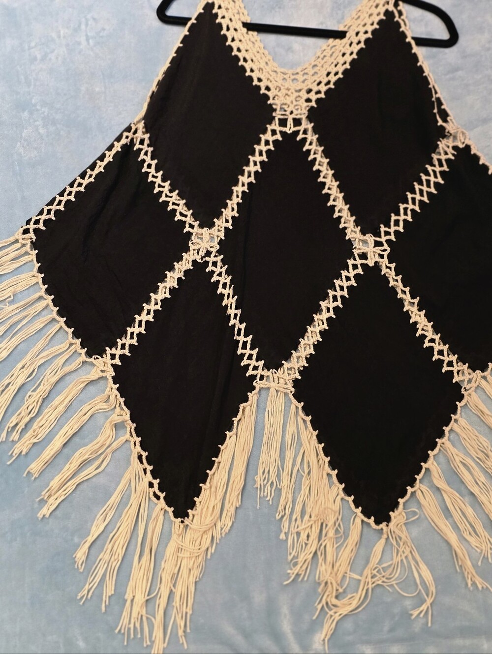 One Size Festival Fringe Crochet V-Neck Poncho Top Cover-Up